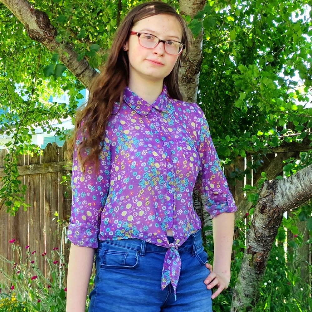 Purple floral crop top